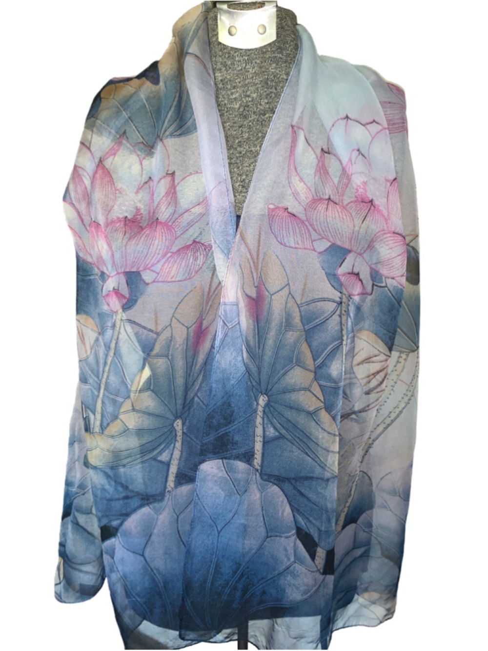 Women's Unbranded Floral Lotus Scarf One Size Blue Pink